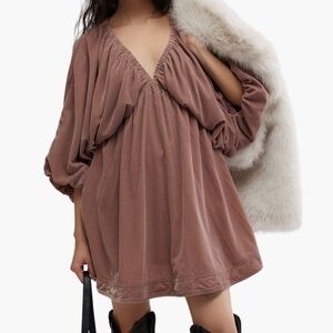 FREE PEOPLE PORTIA VELVET BABYDOLL MINI DRESS SIZE XS MSRP $128.00 NWT